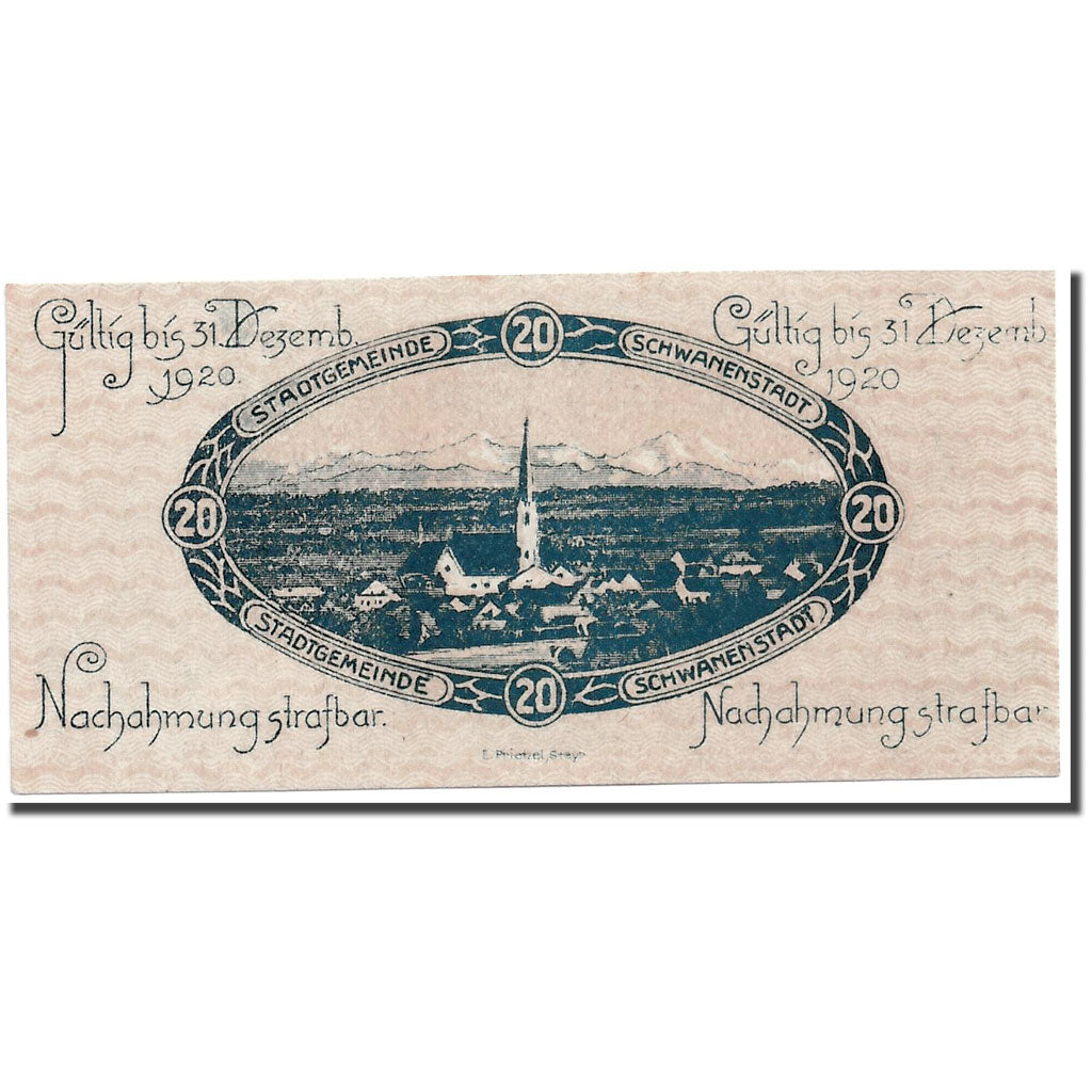 Banconote, Austria, Schwanenstadt, 20 Heller, paysage, 1920, SPL, Mehl:977 I