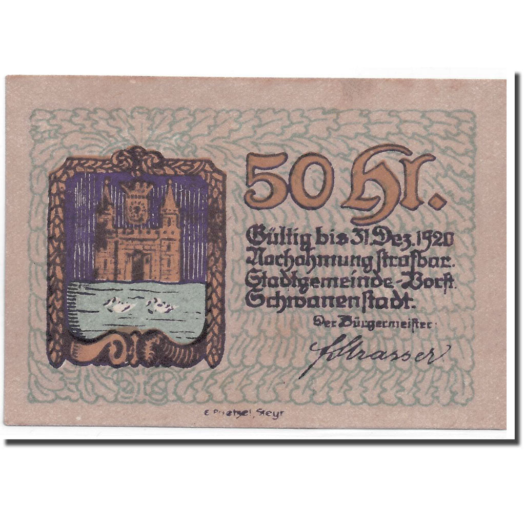 Banknote, Austria, Schwanenstadt, 50 Heller, chateau 1, 1920, UNC(63), Mehl:977