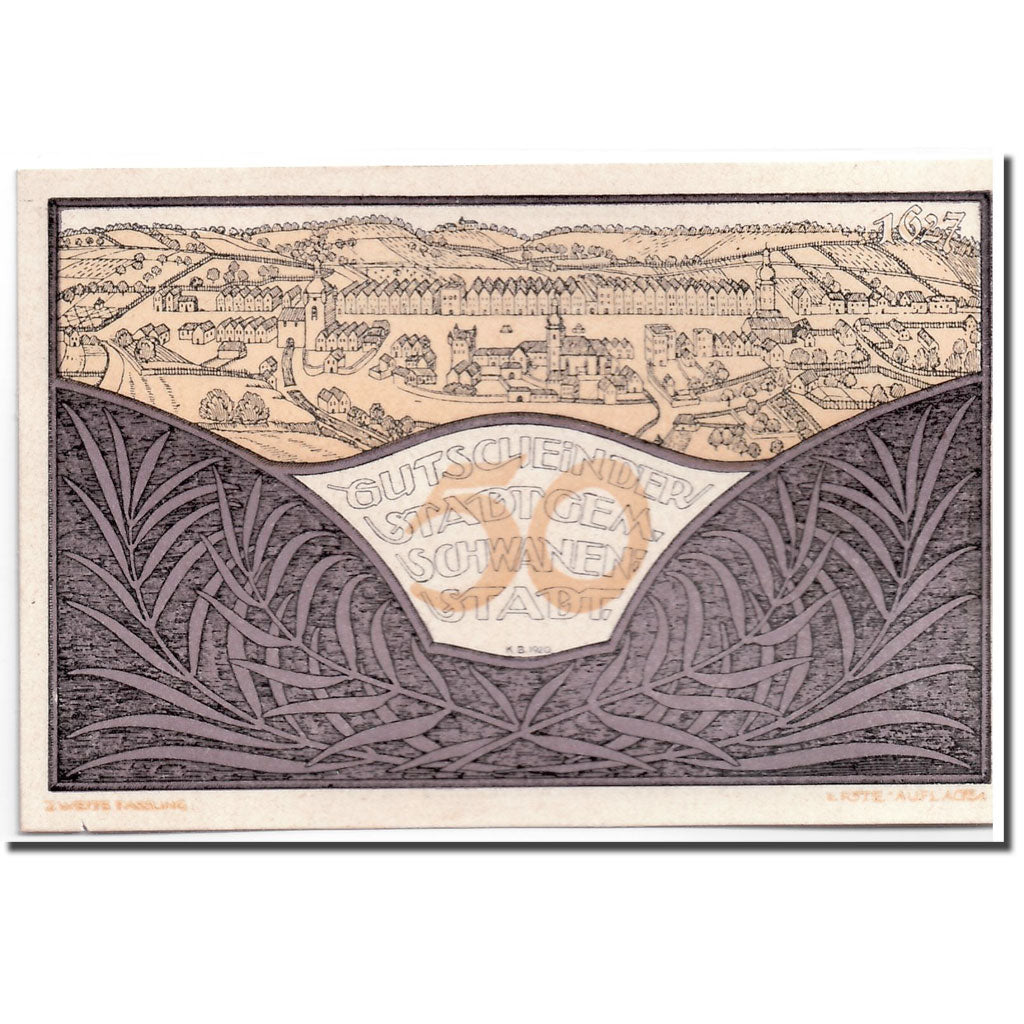 Banknote, Austria, Schwanenstadt, 50 Heller, paysage, 1920, UNC(63), Mehl:977 II
