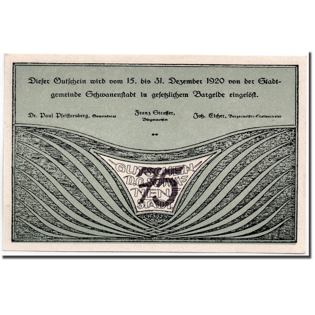 Banknote, Austria, Schwanenstadt, 75 Heller, paysage, 1920, UNC(63), Mehl:977 II