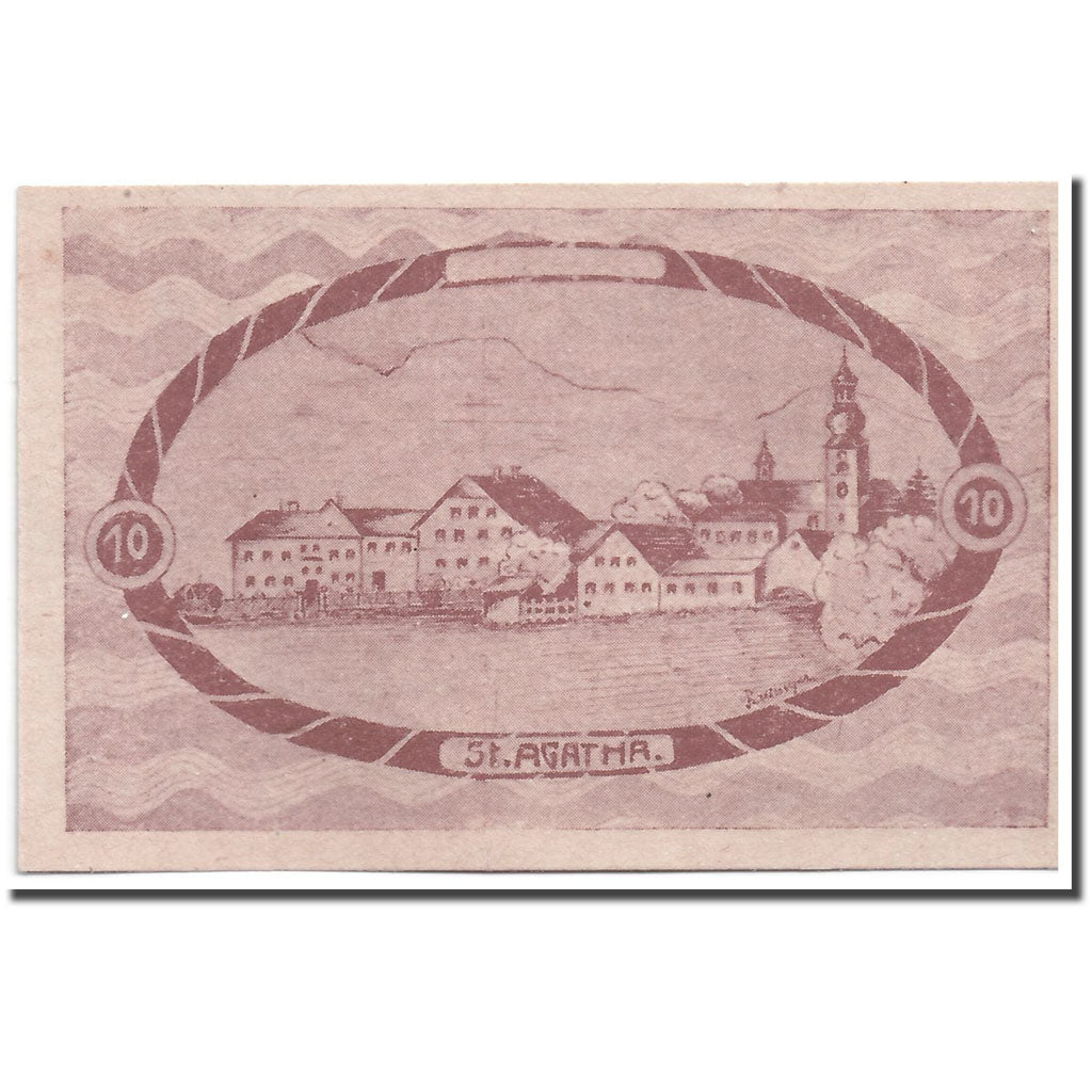 Banknote, Austria, St Agatha, 10 Heller, paysage, 1920, UNC(63), Mehl:877 I