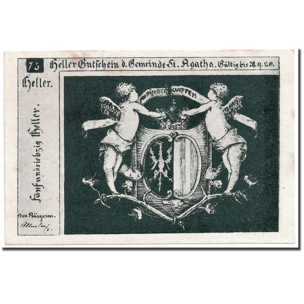 Banknote, Austria, St Agatha, 75 Heller, ange, 1920, UNC(63), Mehl:877 I