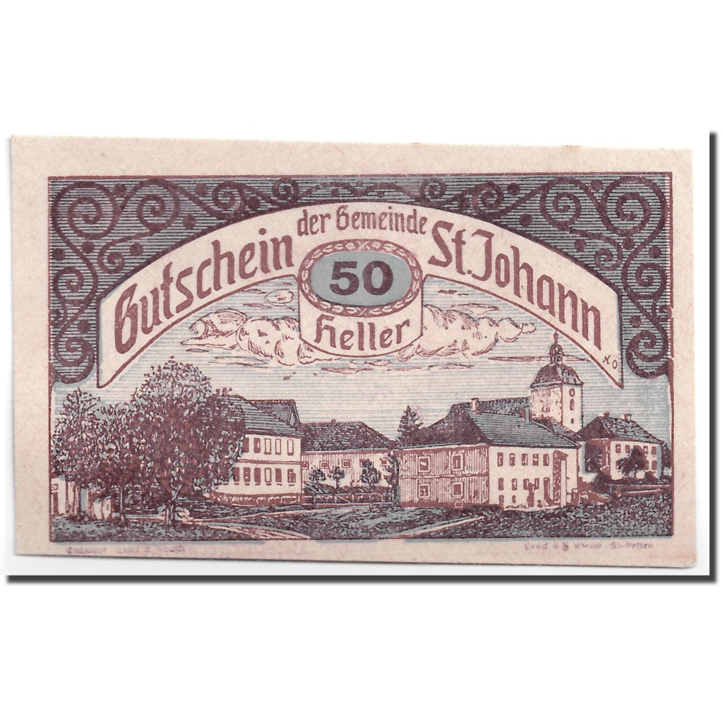 Geldschein, Österreich, St Johann in Engstetten, 50 Heller, paysage, UNZ-