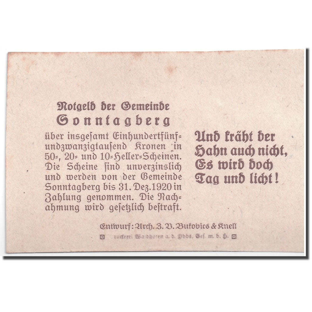 Geldschein, Österreich, Sonntagberg, 20 Heller, paysage, 1920, UNZ-, Mehl:1005