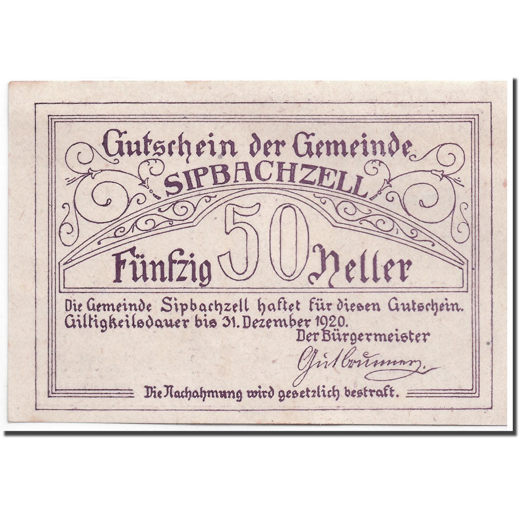 Geldschein, Österreich, Sipbachzell, 50 Heller, graphique, 1920, UNZ-