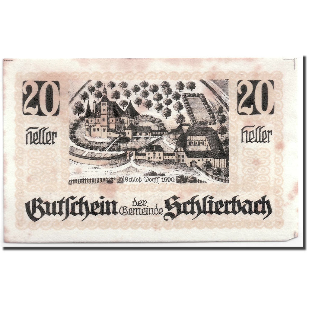 Geldschein, Österreich, Schlierbach O.Ö. Gemeinde, 20 Heller, paysage, 1920