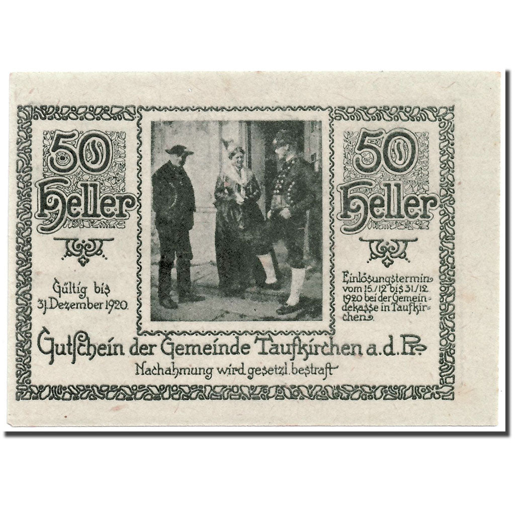 Geldschein, Österreich, Taufkirchen an der Pram, 50 Heller, personnage, 1920