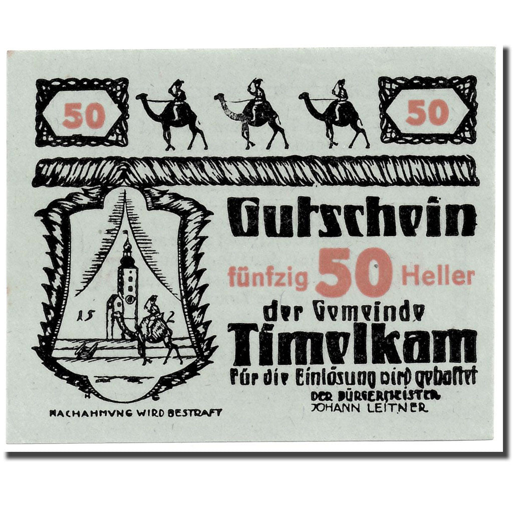Banknote, Austria, Timelkam, 50 Heller, personnage 2, 1920, 1920-04-01, UNC(63)