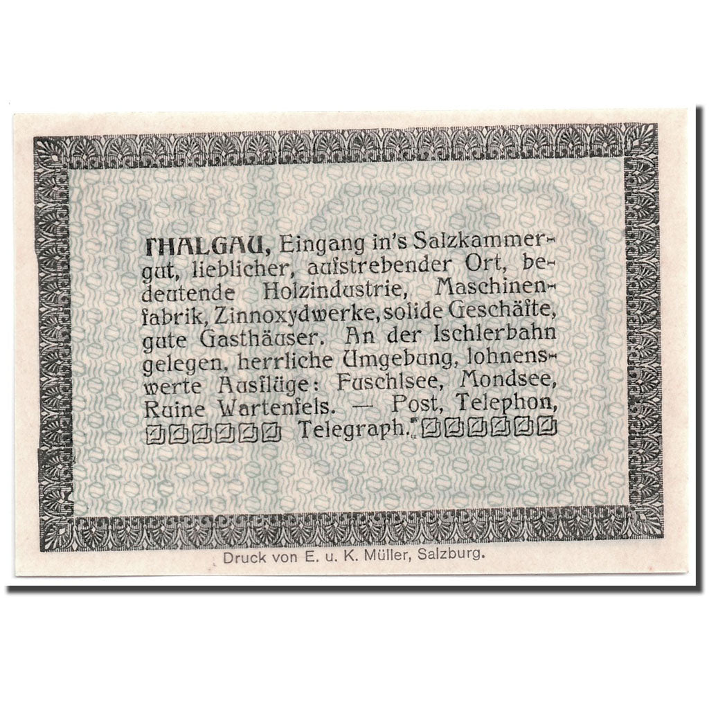 Banknote, Austria, Thalgau, 50 Heller, personnage, 1920, UNC(63), Mehl:1065