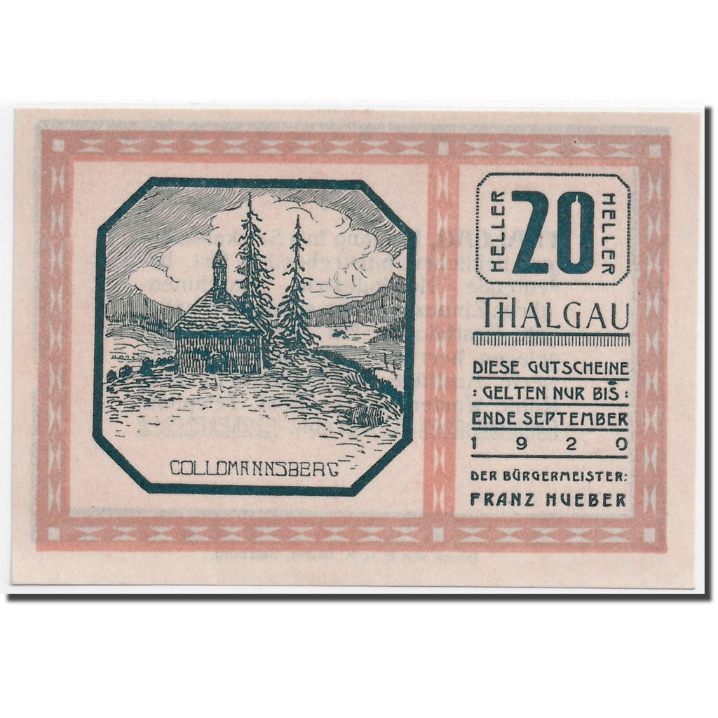 Geldschein, Österreich, Thalgau, 20 Heller, paysage, 1920, UNZ-, Mehl:1065