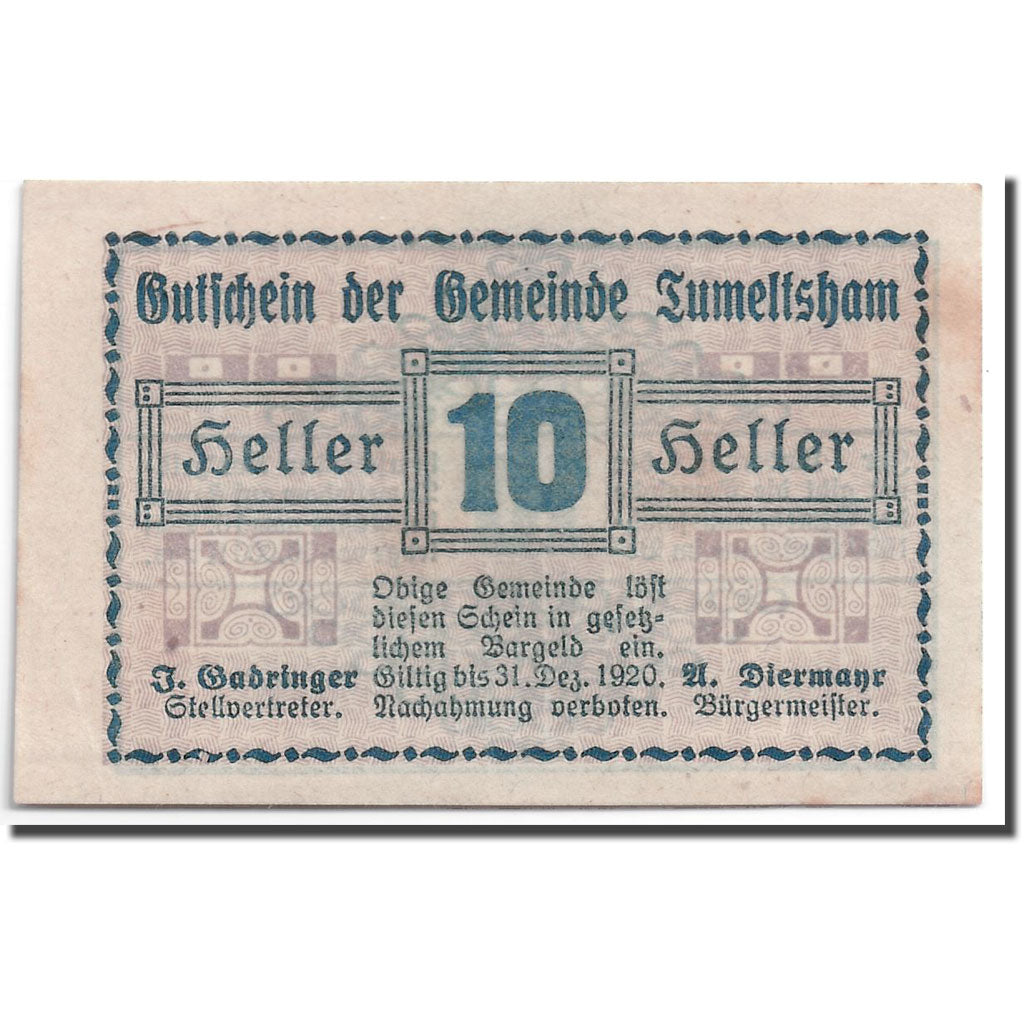 Banknote, Austria, Tumeltsham, 10 Heller, graphique, 1920, 1920-05-16, UNC(63)