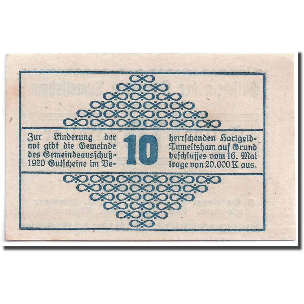 Banknote, Austria, Tumeltsham, 10 Heller, graphique, 1920, 1920-05-16, UNC(63)