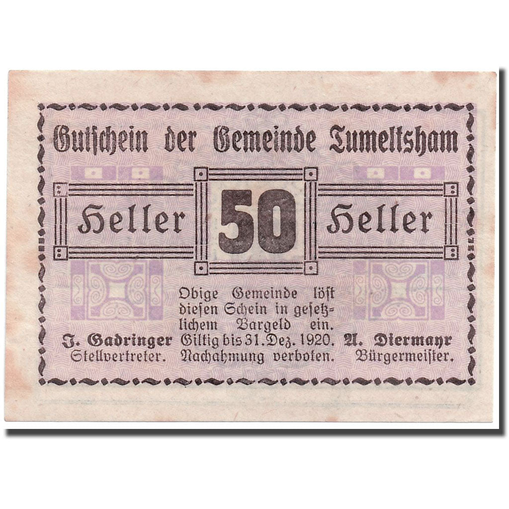 Geldschein, Österreich, Tumeltsham, 50 Heller, graphique, 1920, 1920-05-16