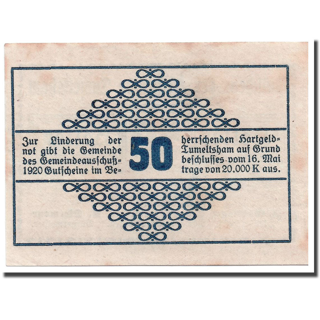 Geldschein, Österreich, Tumeltsham, 50 Heller, graphique, 1920, 1920-05-16