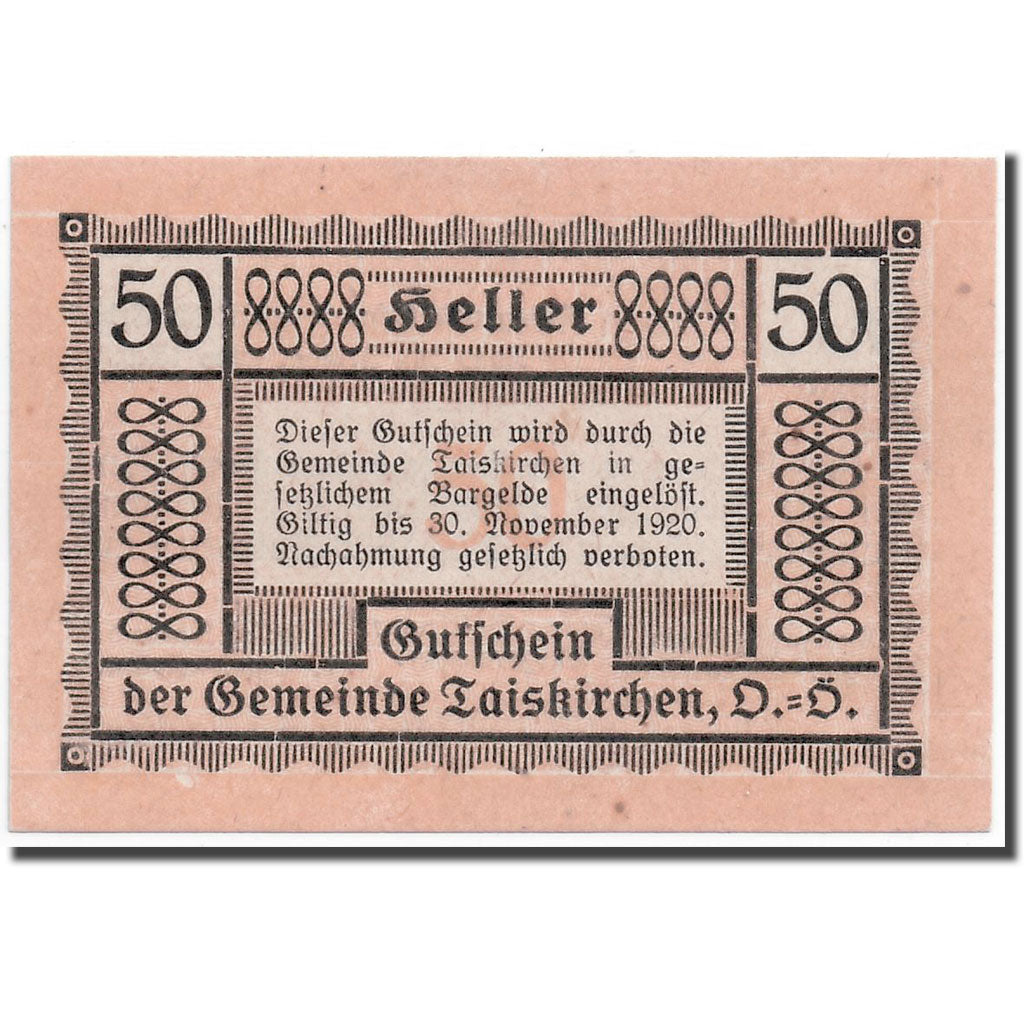 Banknote, Austria, Taiskirchen, 50 Heller, graphique, 1920, 1920-05-15, UNC(63)