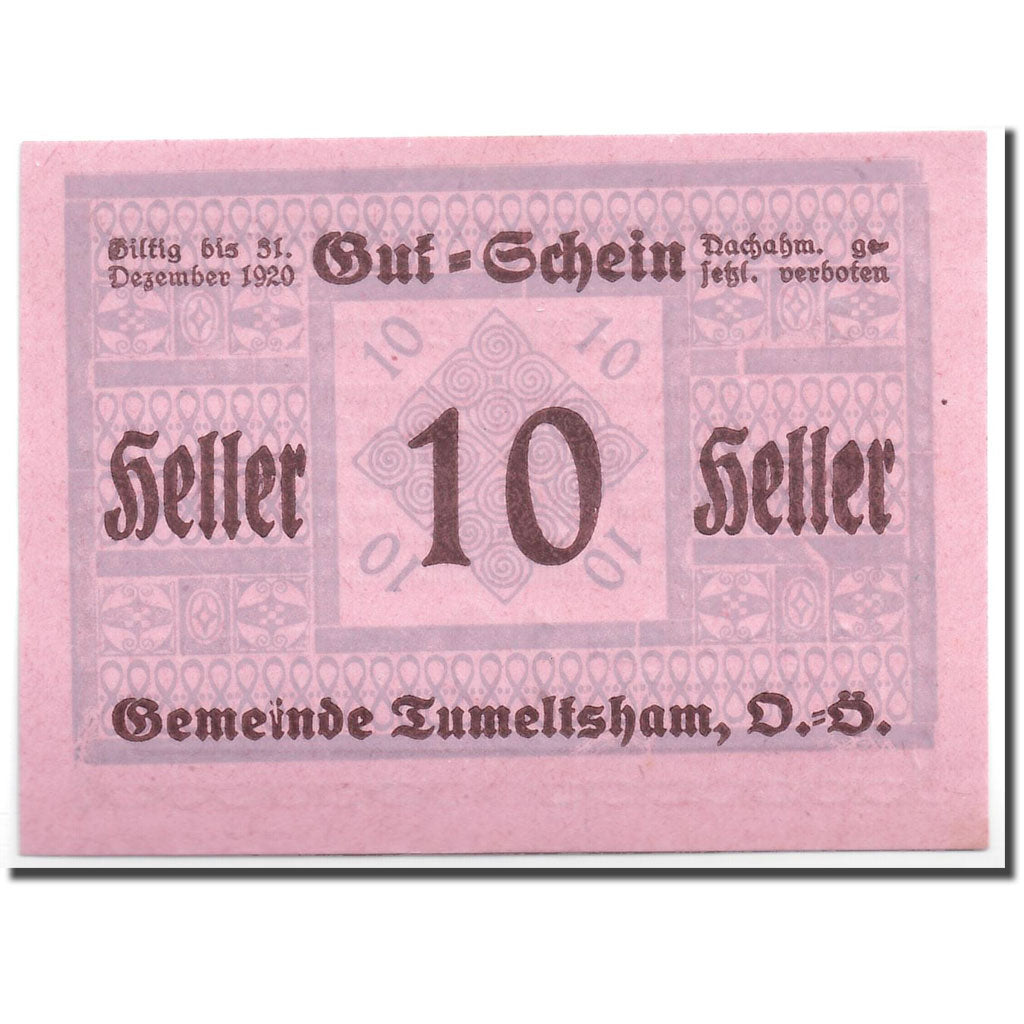 Geldschein, Österreich, Tumeltsham, 10 Heller, graphique, 1920, 1920-05-16