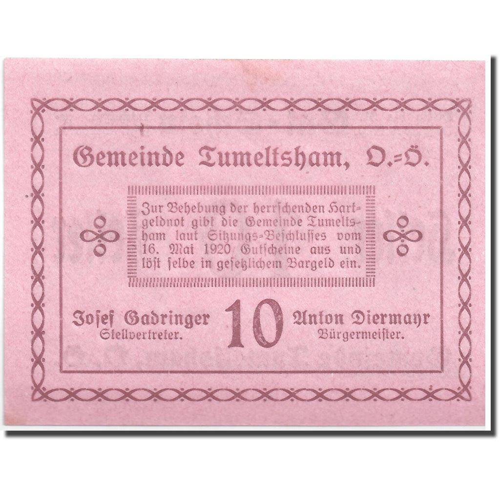 Geldschein, Österreich, Tumeltsham, 10 Heller, graphique, 1920, 1920-05-16
