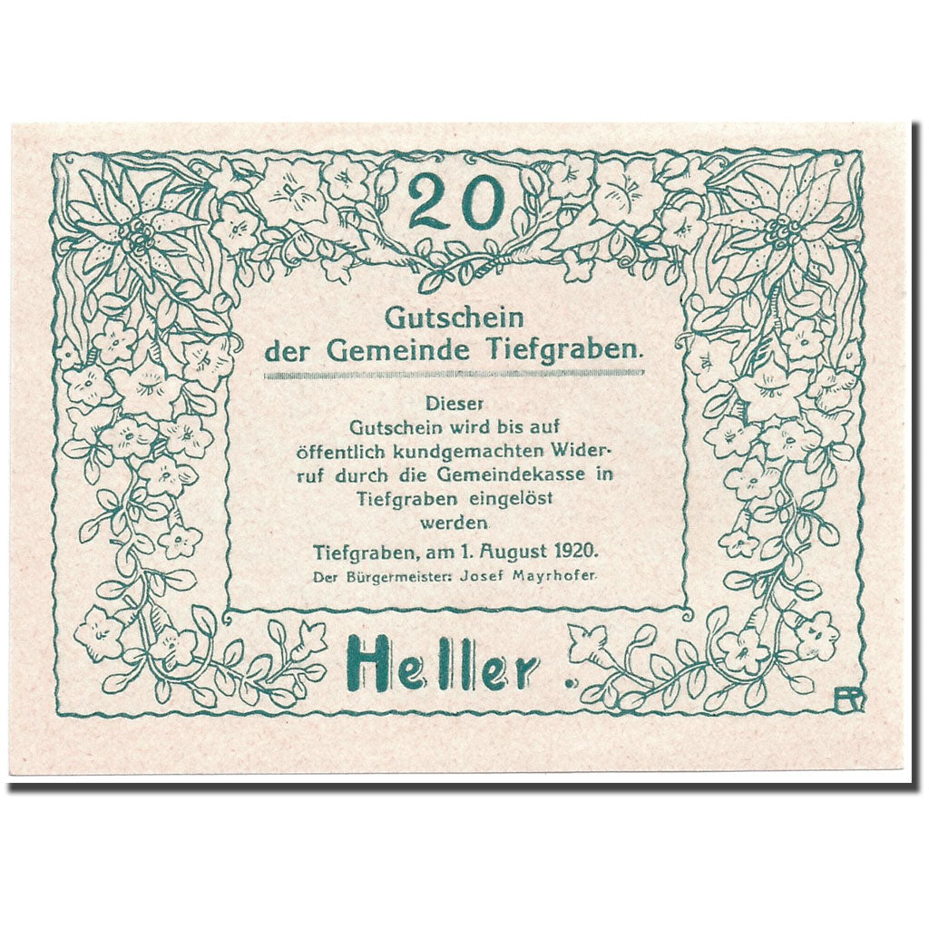 Banknote, Austria, Tiefgraben, 20 Heller, Maison, 1920, 1920-08-01, UNC(63)
