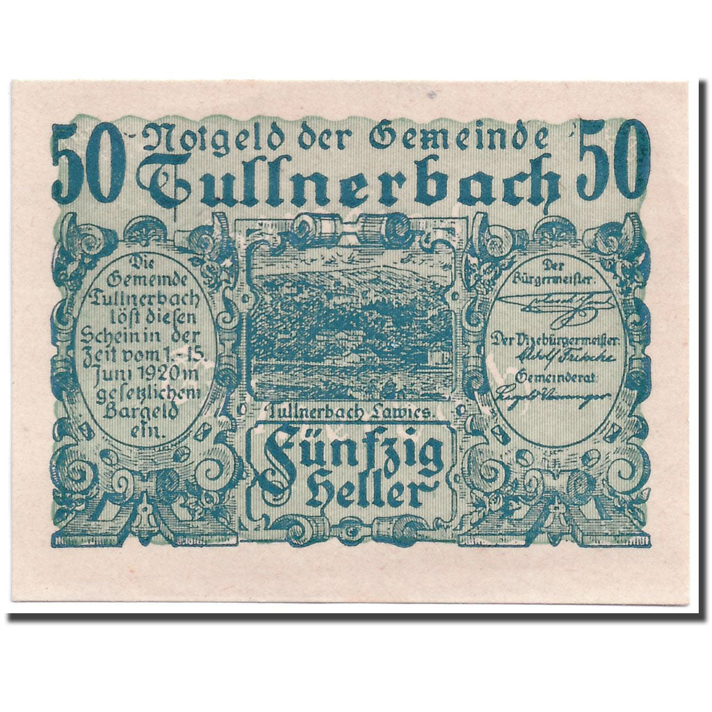 Banknote, Austria, Tullnerbach, 50 Heller, paysage, 1920, 1920-06-15, UNC(63)