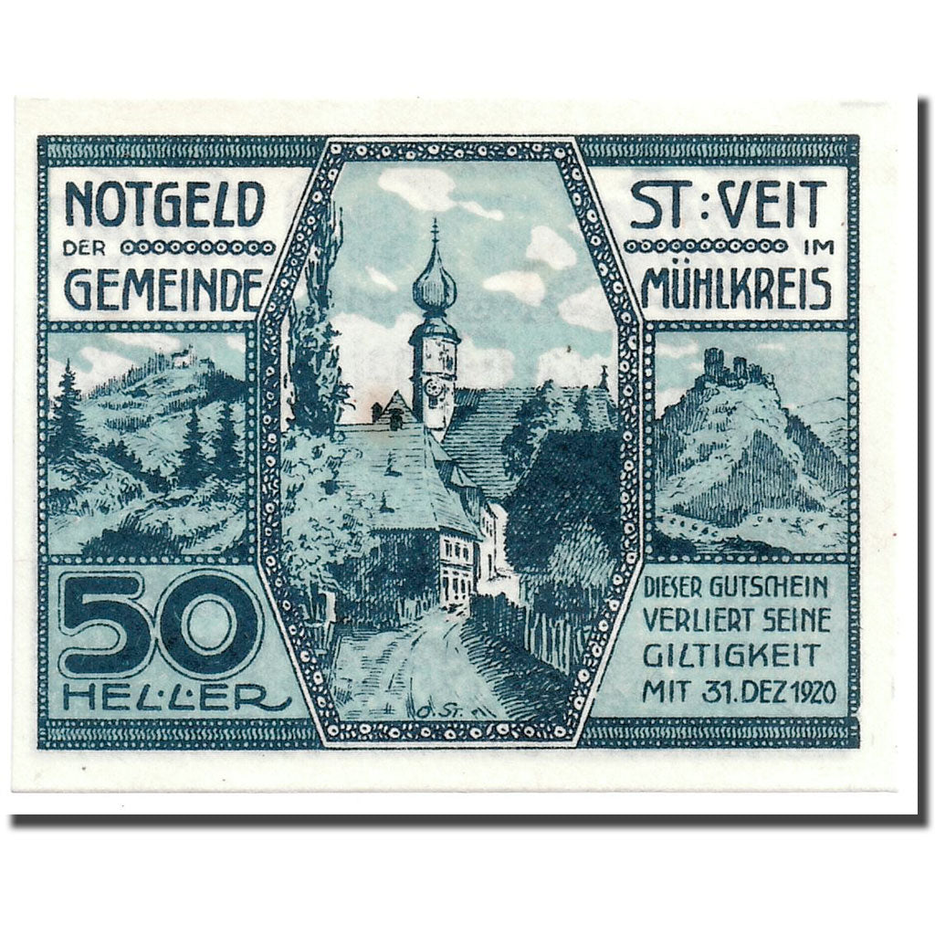 Geldschein, Österreich, St. Veit Im Muhlkreis, 50 Heller, paysage, 1920
