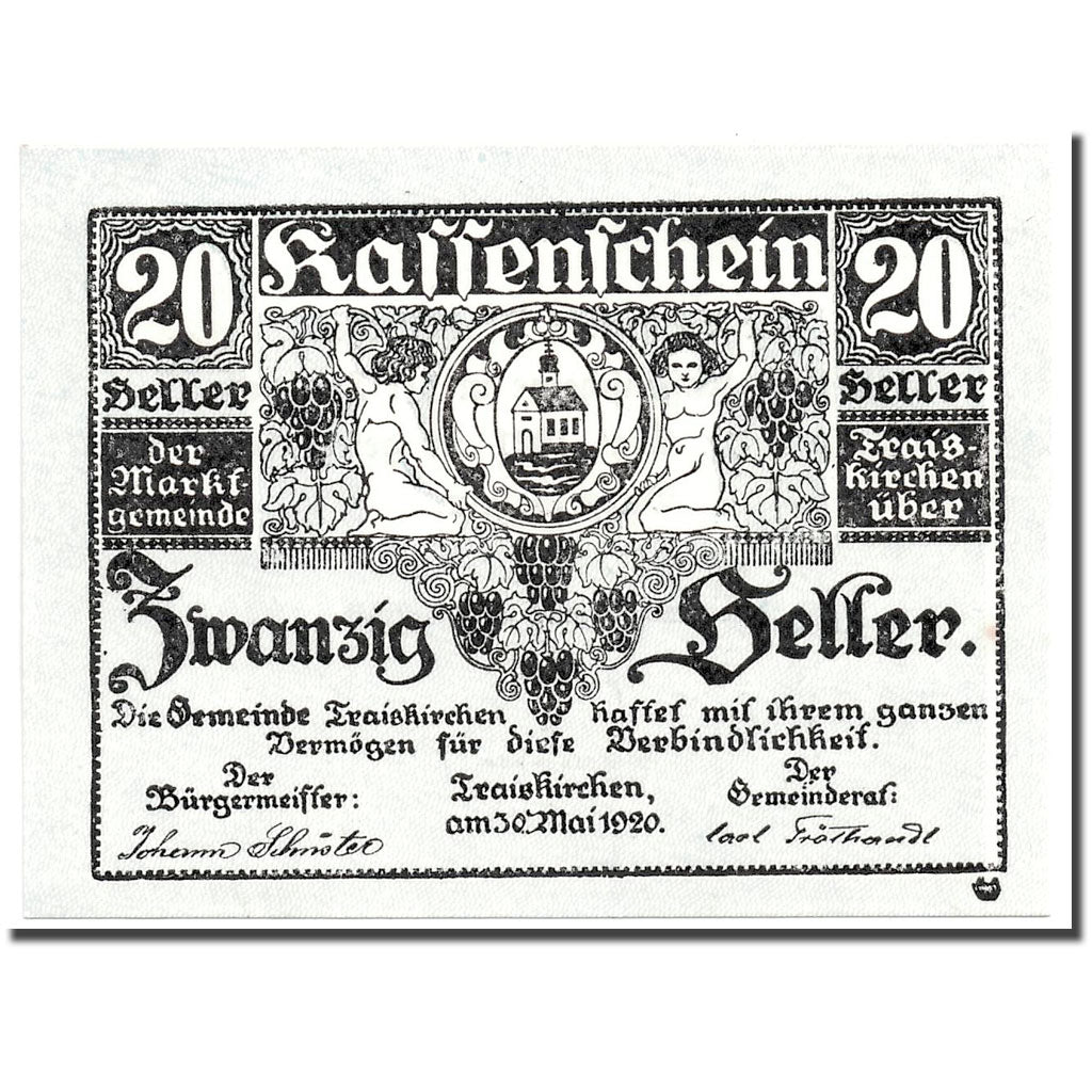 Banknote, Austria, Traiskirchen, 20 Heller, personnage, 1920, 1920-05-30