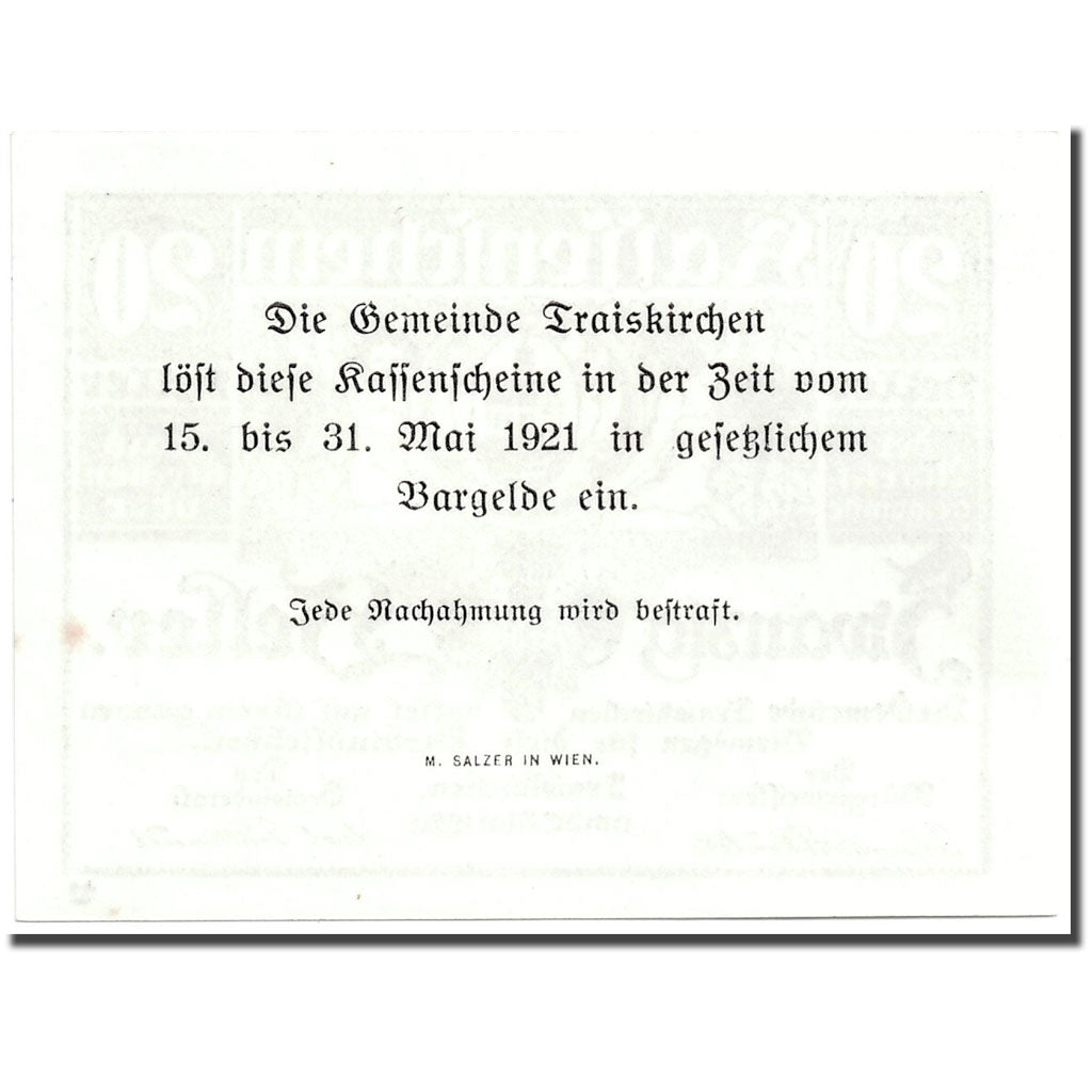 Banknote, Austria, Traiskirchen, 20 Heller, personnage, 1920, 1920-05-30