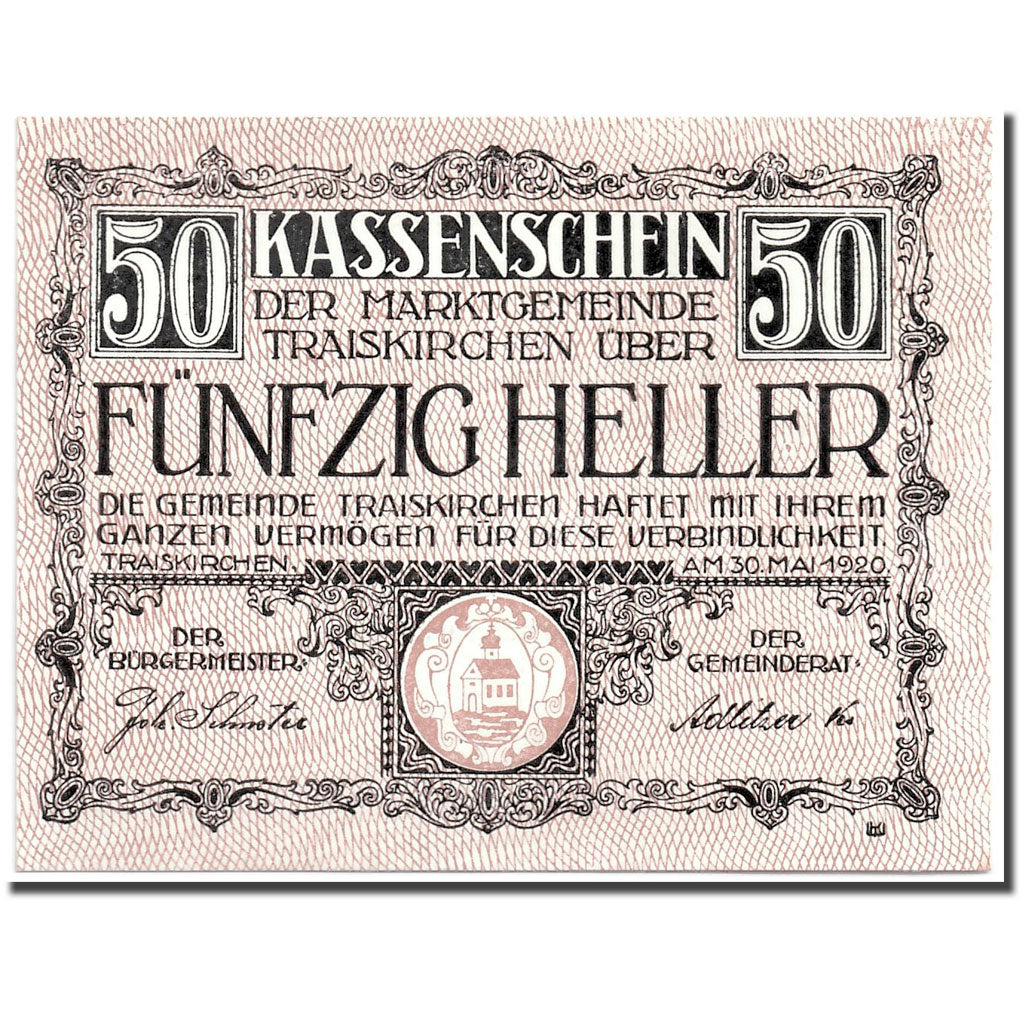 Geldschein, Österreich, Traiskirchen, 50 Heller, Eglise, 1920, 1920-05-30