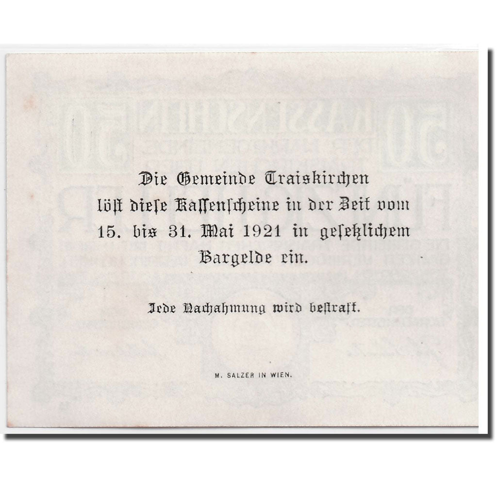 Geldschein, Österreich, Traiskirchen, 50 Heller, Eglise, 1920, 1920-05-30