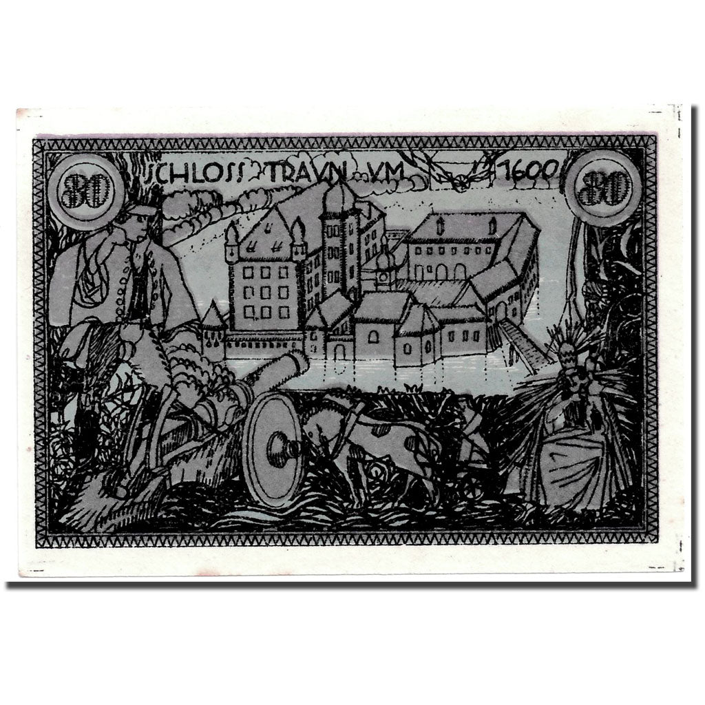 Geldschein, Österreich, Traun, 80 Heller, château, 1920, 1921-05-31, UNZ-