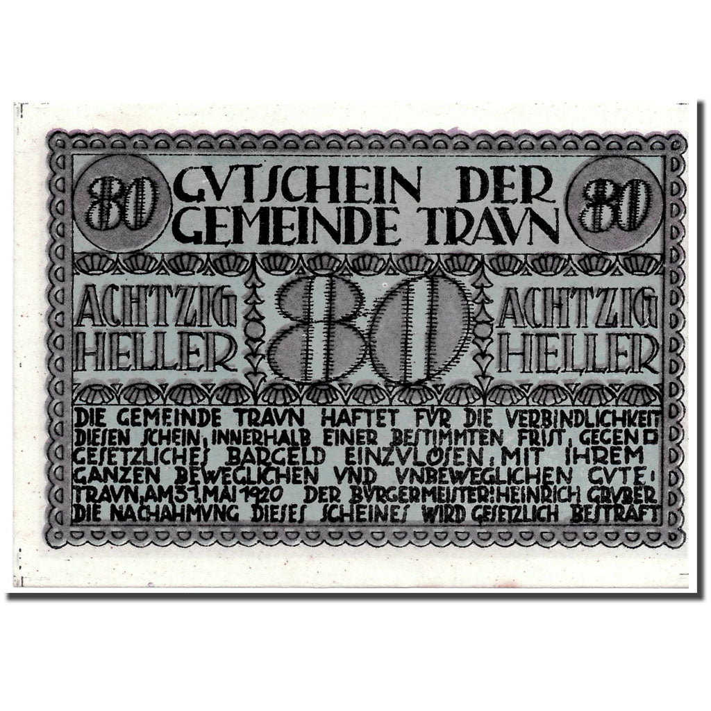 Geldschein, Österreich, Traun, 80 Heller, château, 1920, 1921-05-31, UNZ-