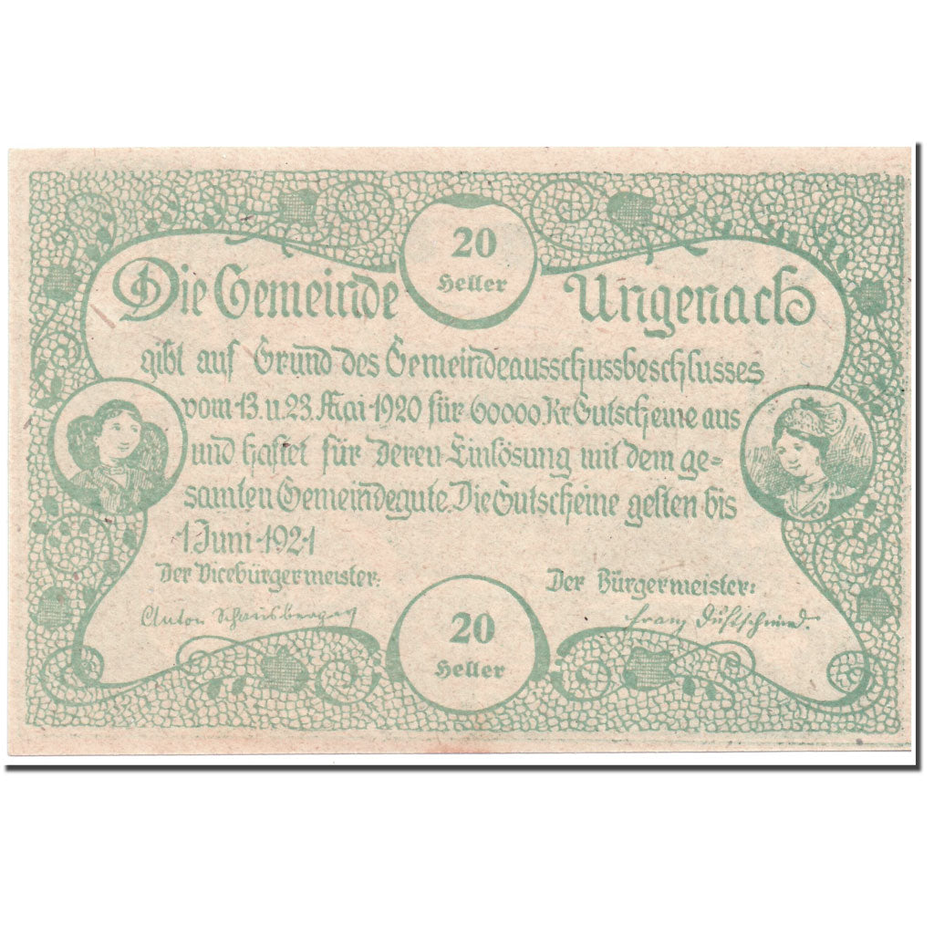 Geldschein, Österreich, Ungenach, 20 Heller, paysage, 1920, 1920-05-23, UNZ-