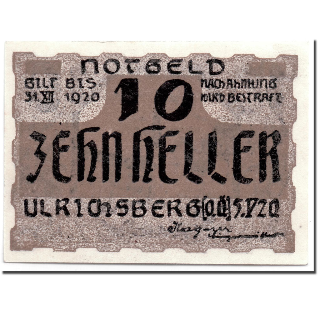 Banknote, Austria, Ulrichsberg, 10 Heller, paysage, 1920, 1920-05-05, UNC(63)