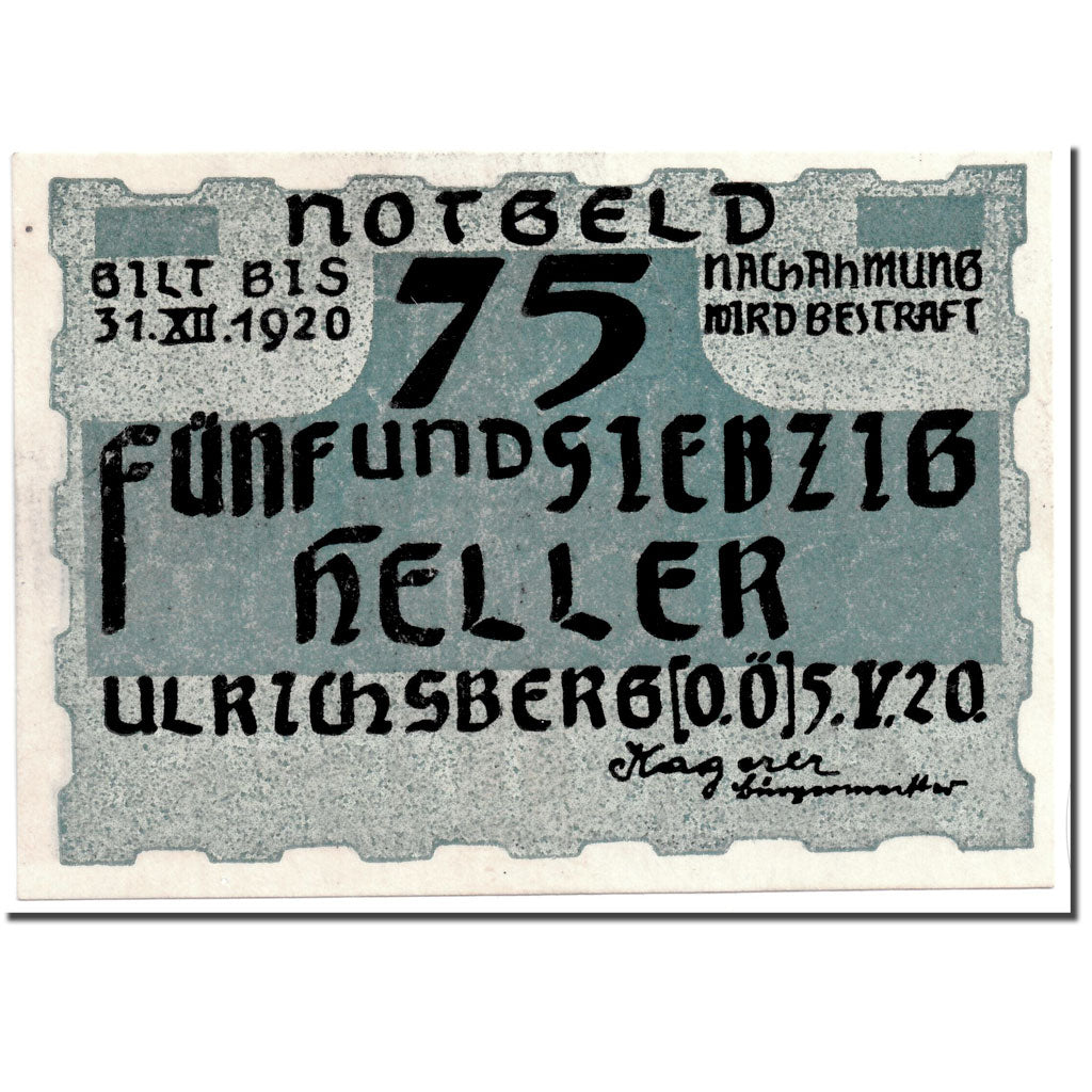 Banknote, Austria, Ulrichsberg, 75 Heller, personnage, 1920, 1920-05-05