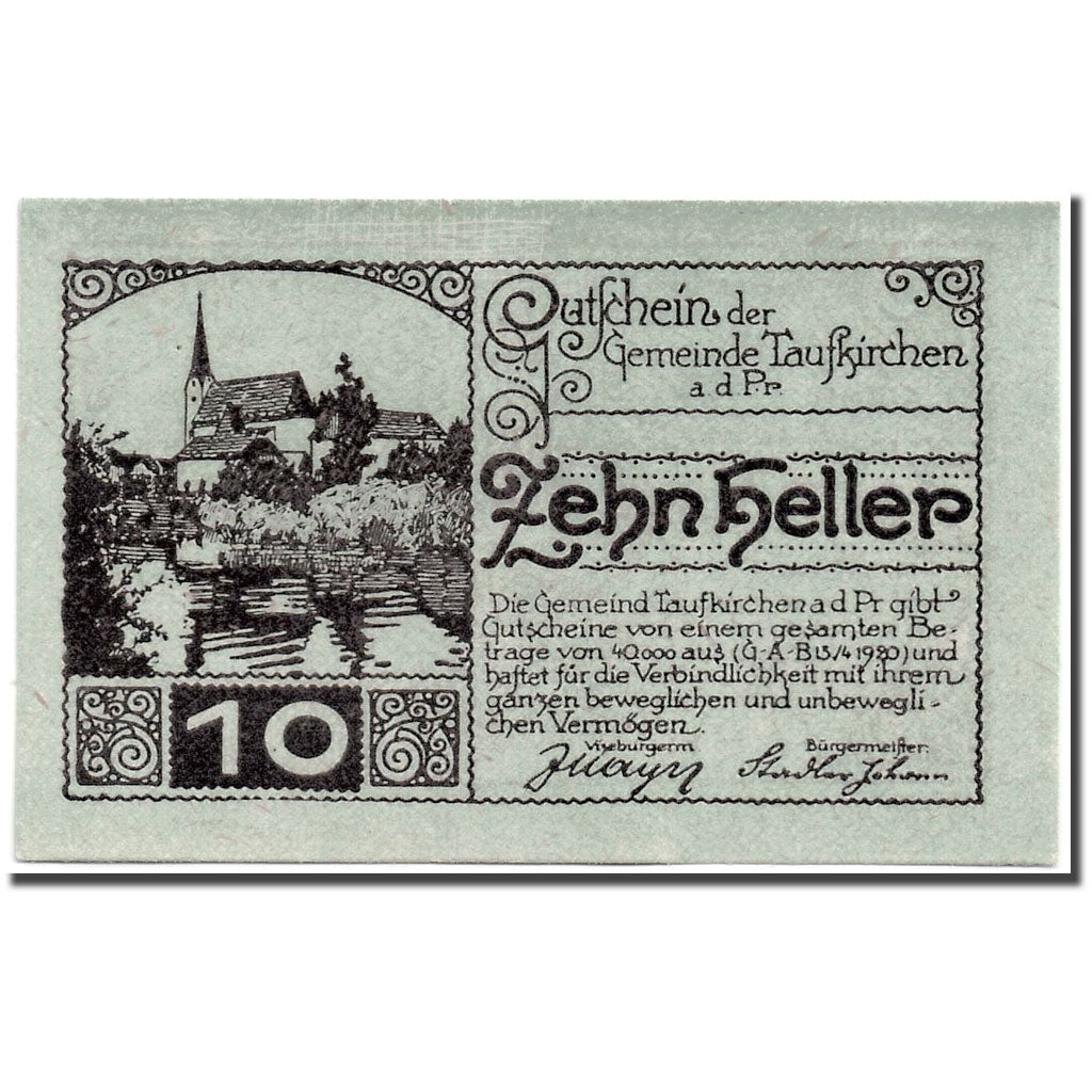 Geldschein, Österreich, Taufkirchen an der Pram, 10 Heller, paysage, 1920