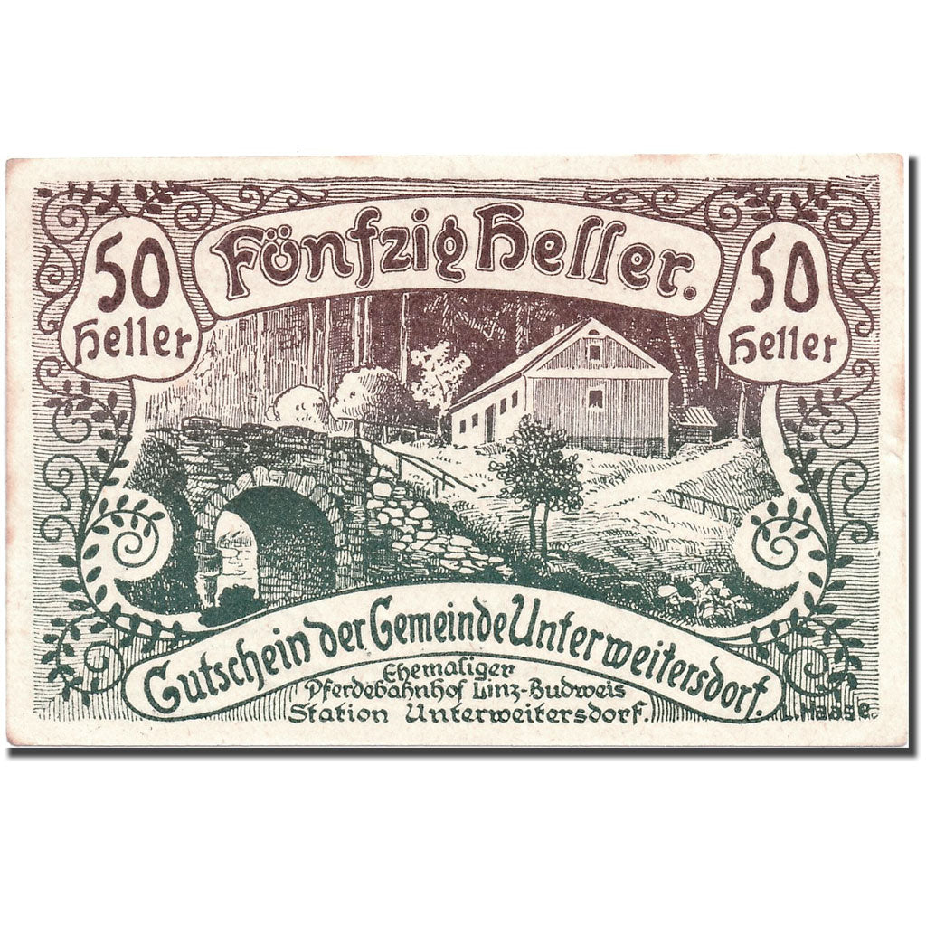 Banconote, Austria, Unterweitersdorf, 50 Heller, paysage, 1920, 1920-05-15, SPL