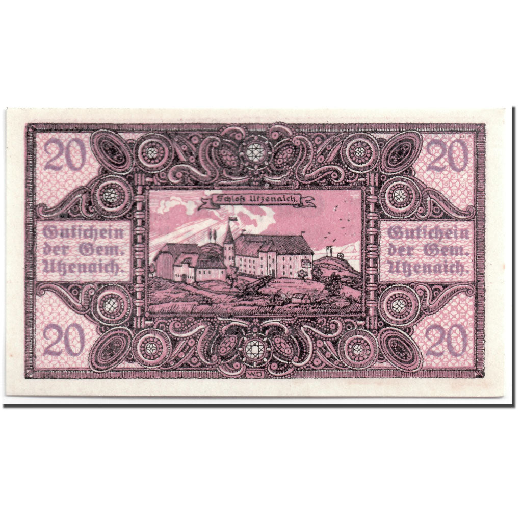 Geldschein, Österreich, Utzenaich, 20 Heller, paysage, 1920, UNZ-, Mehl:1107