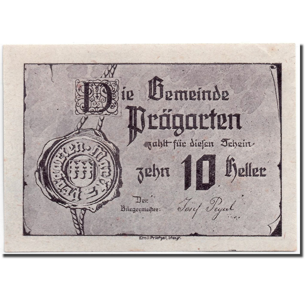 Geldschein, Österreich, Prägarten, 10 Heller, métier à tisser, 1920, UNZ-