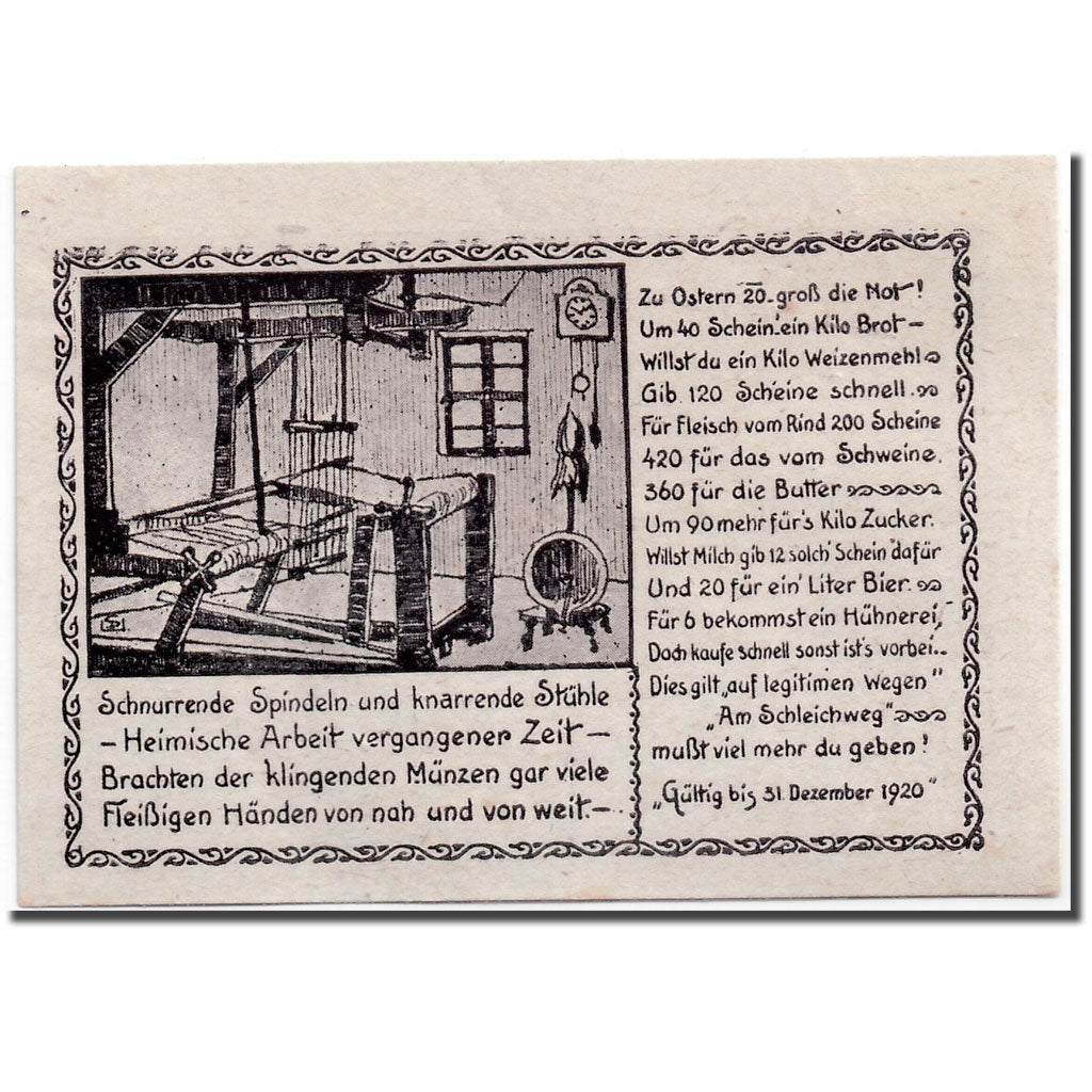 Geldschein, Österreich, Prägarten, 10 Heller, métier à tisser, 1920, UNZ-