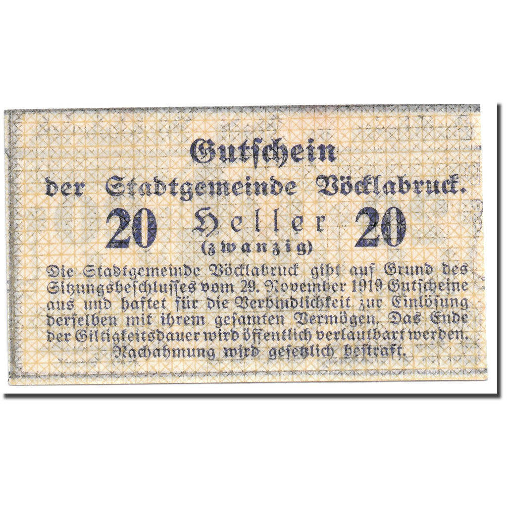 Geldschein, Österreich, Vocklabruck, 20 Heller, cavalier, 1919, 1919-11-29