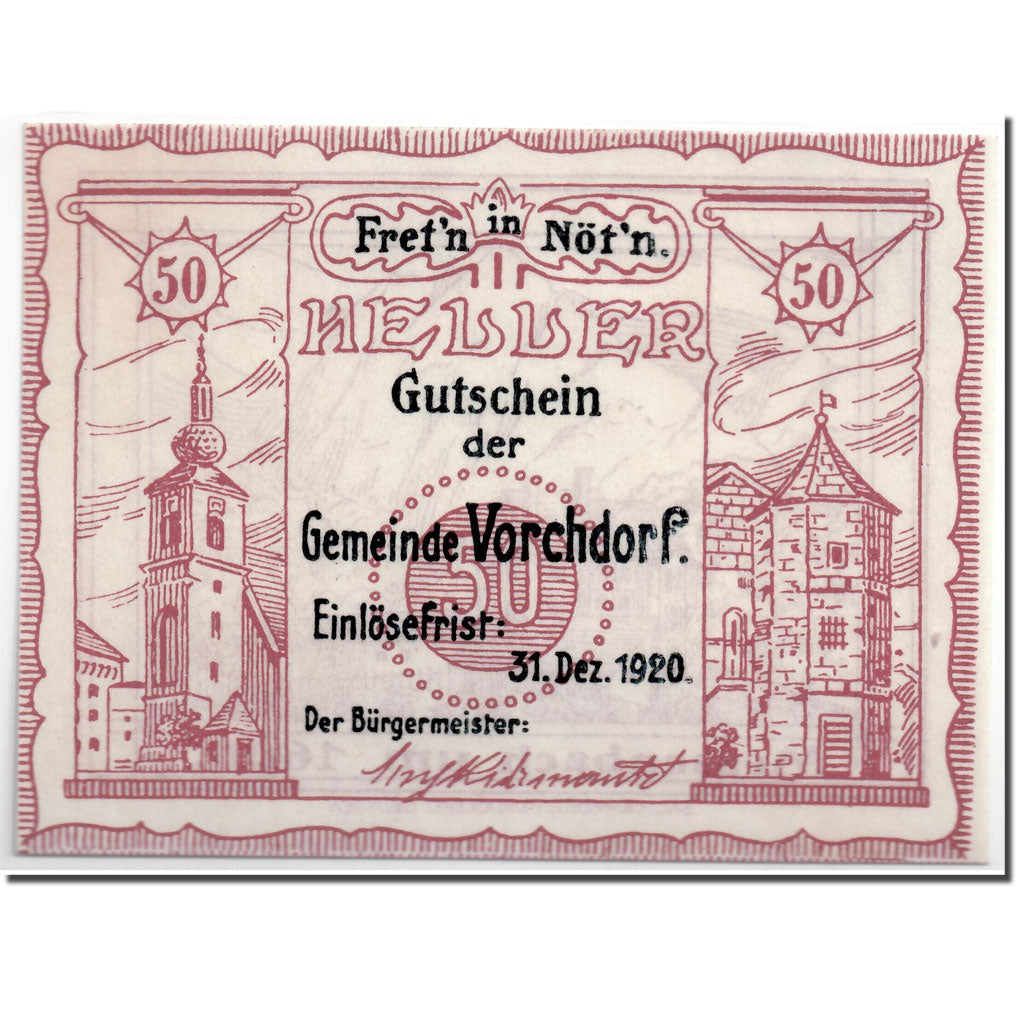 Geldschein, Österreich, Vorchdorf, 50 Heller, paysage, 1920, UNZ-, Mehl:FS
