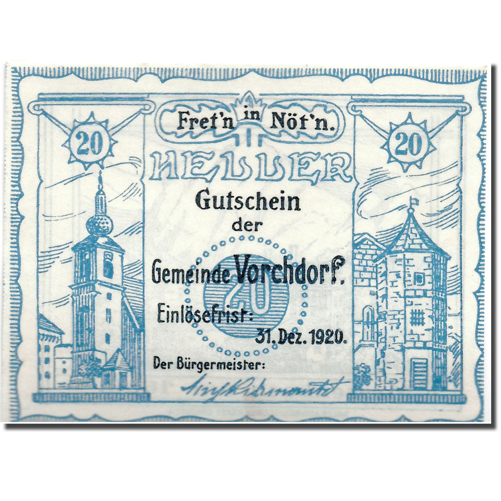 Banknote, Austria, Vorchdorf, 20 Heller, paysage, 1920, UNC(63), Mehl:FS 1119a