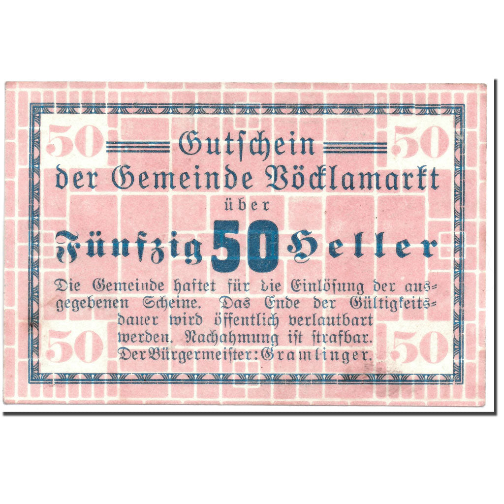 Geldschein, Österreich, Vöcklamarkt, 50 Heller, graphique, UNZ-, Mehl:1117Ia