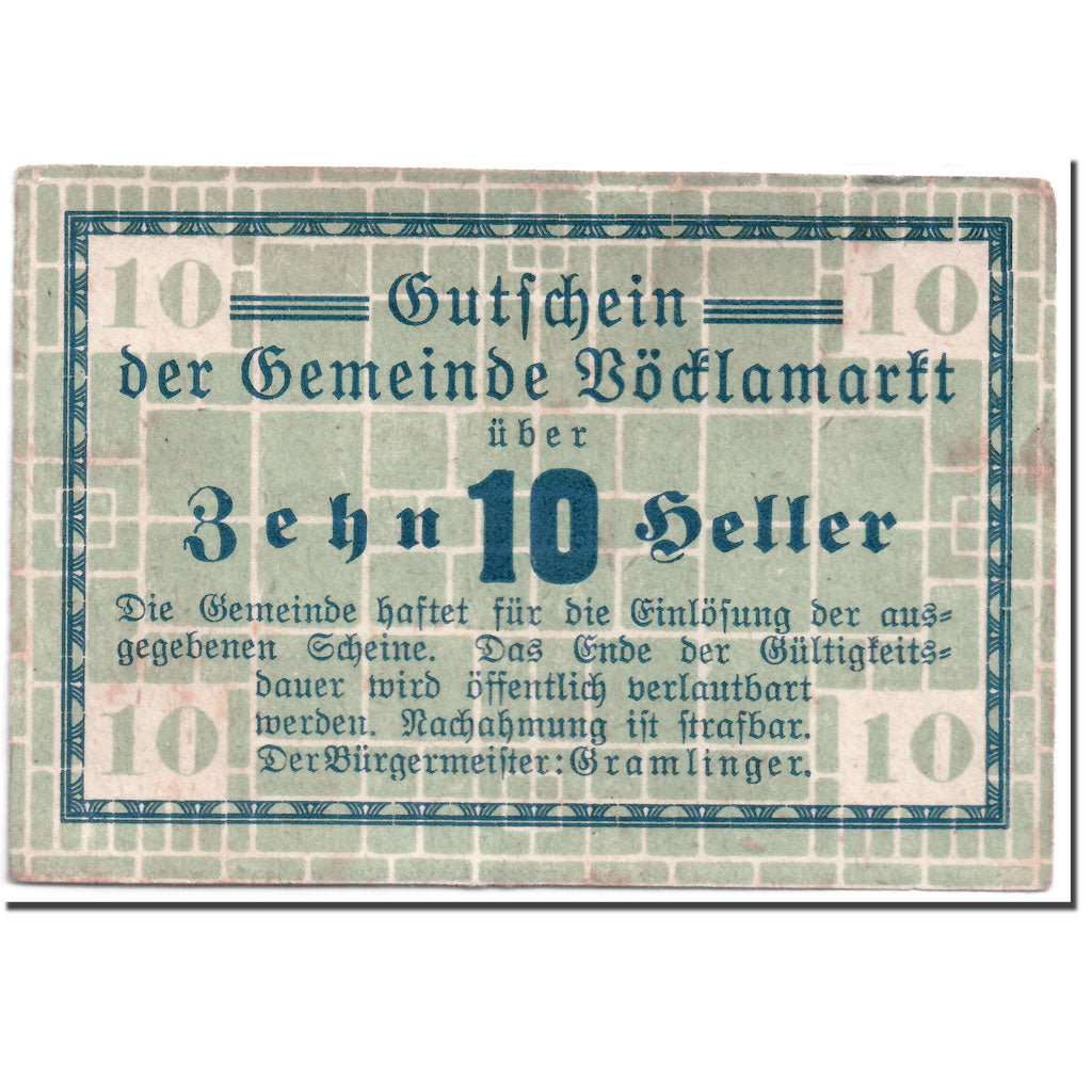 Geldschein, Österreich, Vöcklamarkt, 10 Heller, graphique, UNZ-, Mehl:1117Ia
