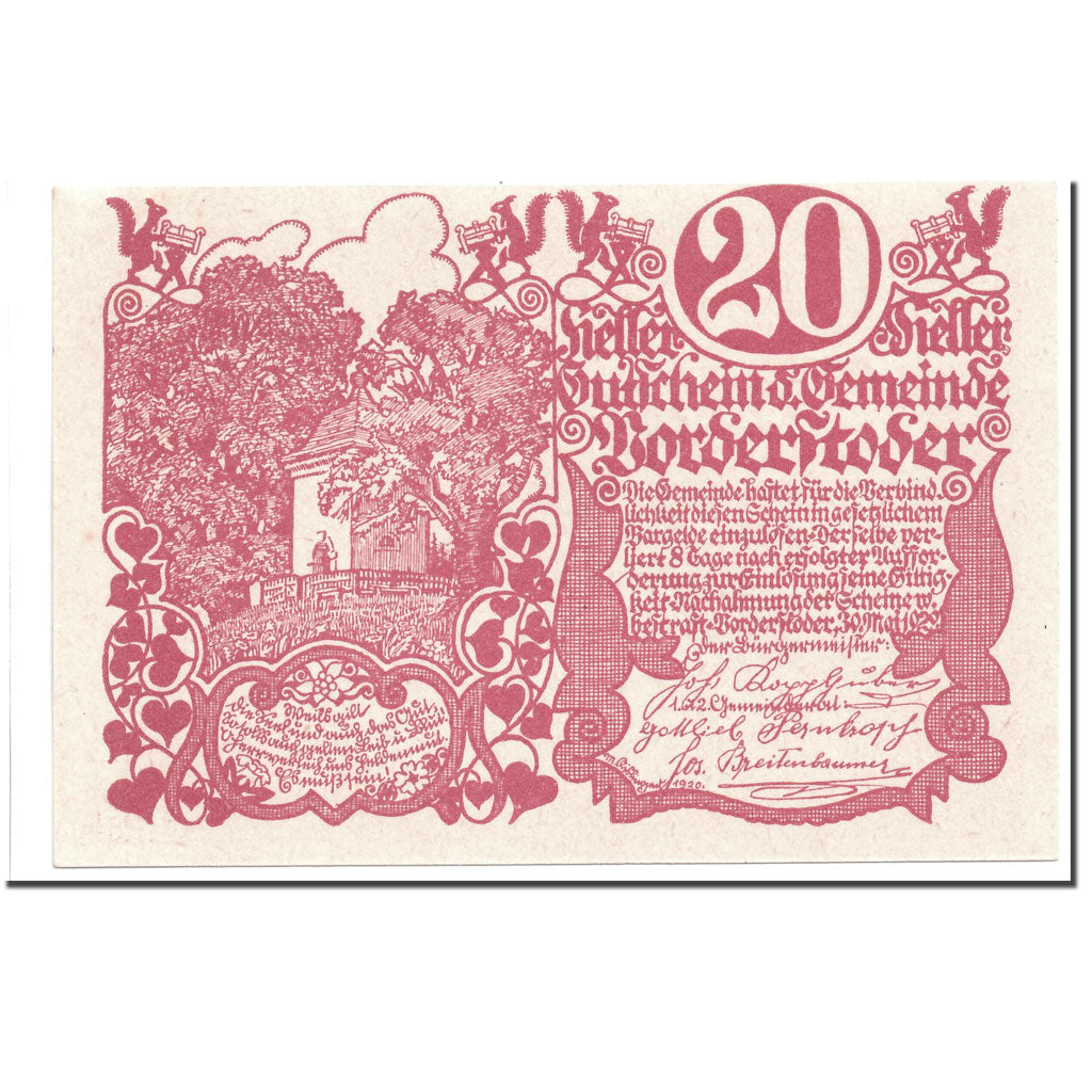 Banconote, Austria, Vorderstoder, 20 Heller, graphique, 1920, 1920-05-30, SPL