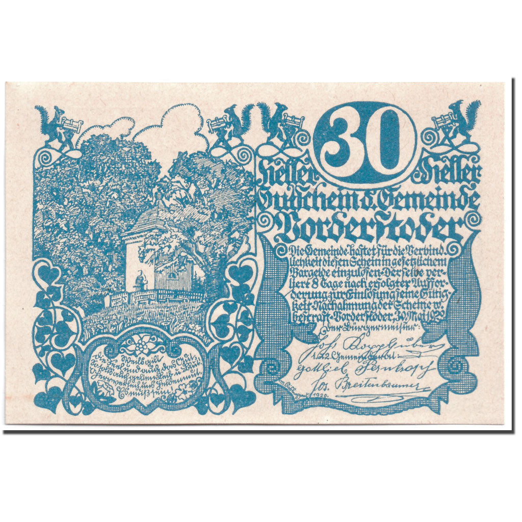 Geldschein, Österreich, Vorderstoder, 30 Heller, graphique, 1920, 1920-05-30