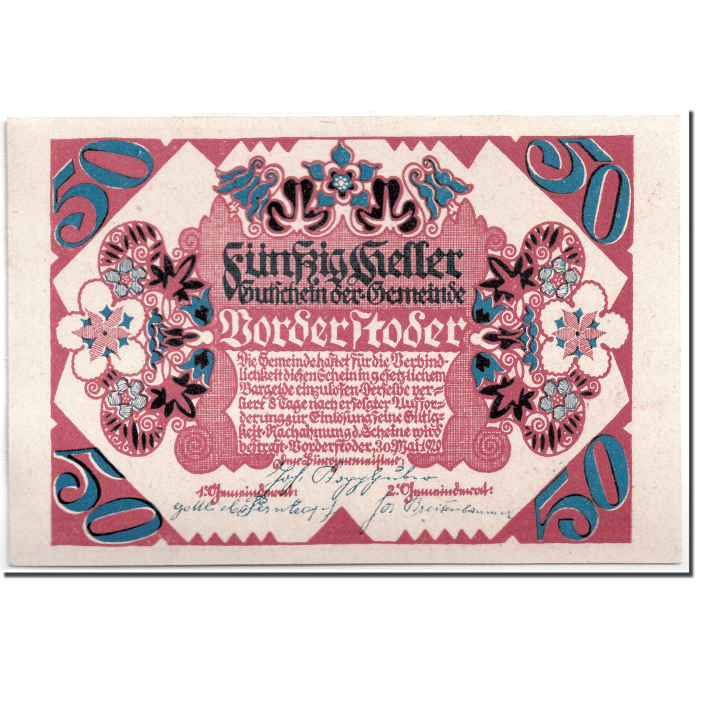 Geldschein, Österreich, Vorderstoder, 50 Heller, Eglise, 1920, 1920-05-30
