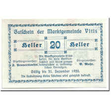 Banknote, Austria, Vitis, 20 Heller, graphique, 1920, UNC(63), Mehl:1115