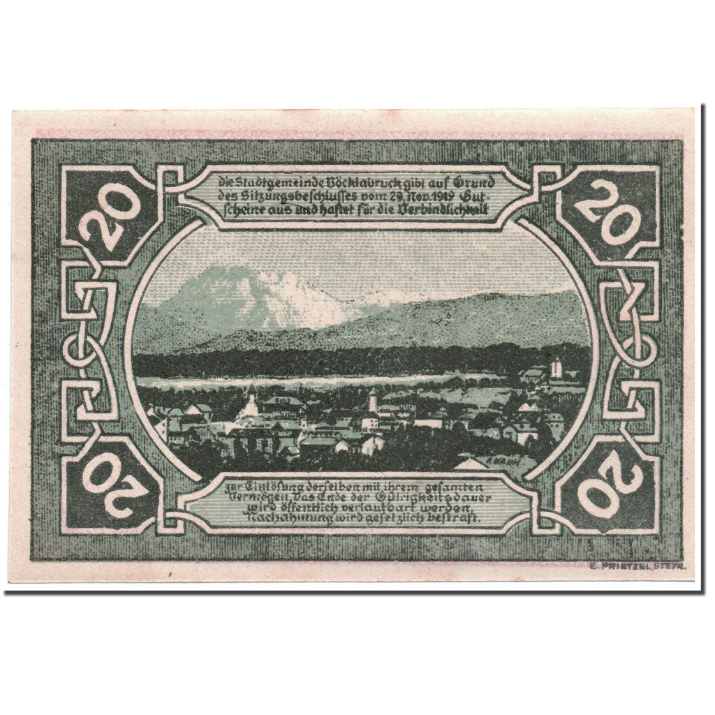 Banknote, Austria, Vocklabruck, 20 Heller, paysage, 1920, 1920-03-17, UNC(63)