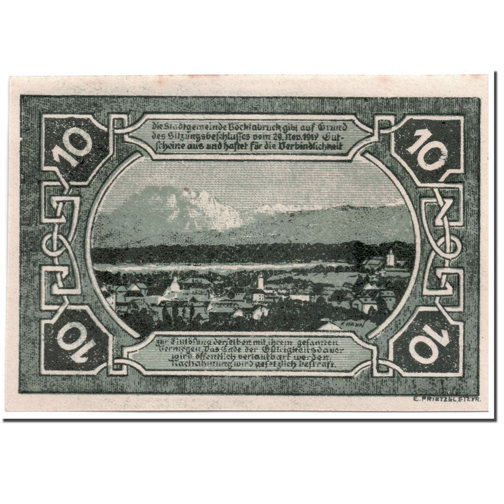 Banconote, Austria, Vocklabruck, 10 Heller, paysage, 1920, 1920-03-17, SPL