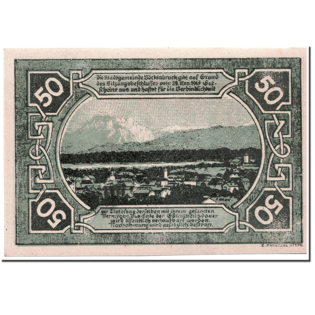 Banknote, Austria, Vocklabruck, 50 Heller, paysage, 1920, 1920-03-17, UNC(63)